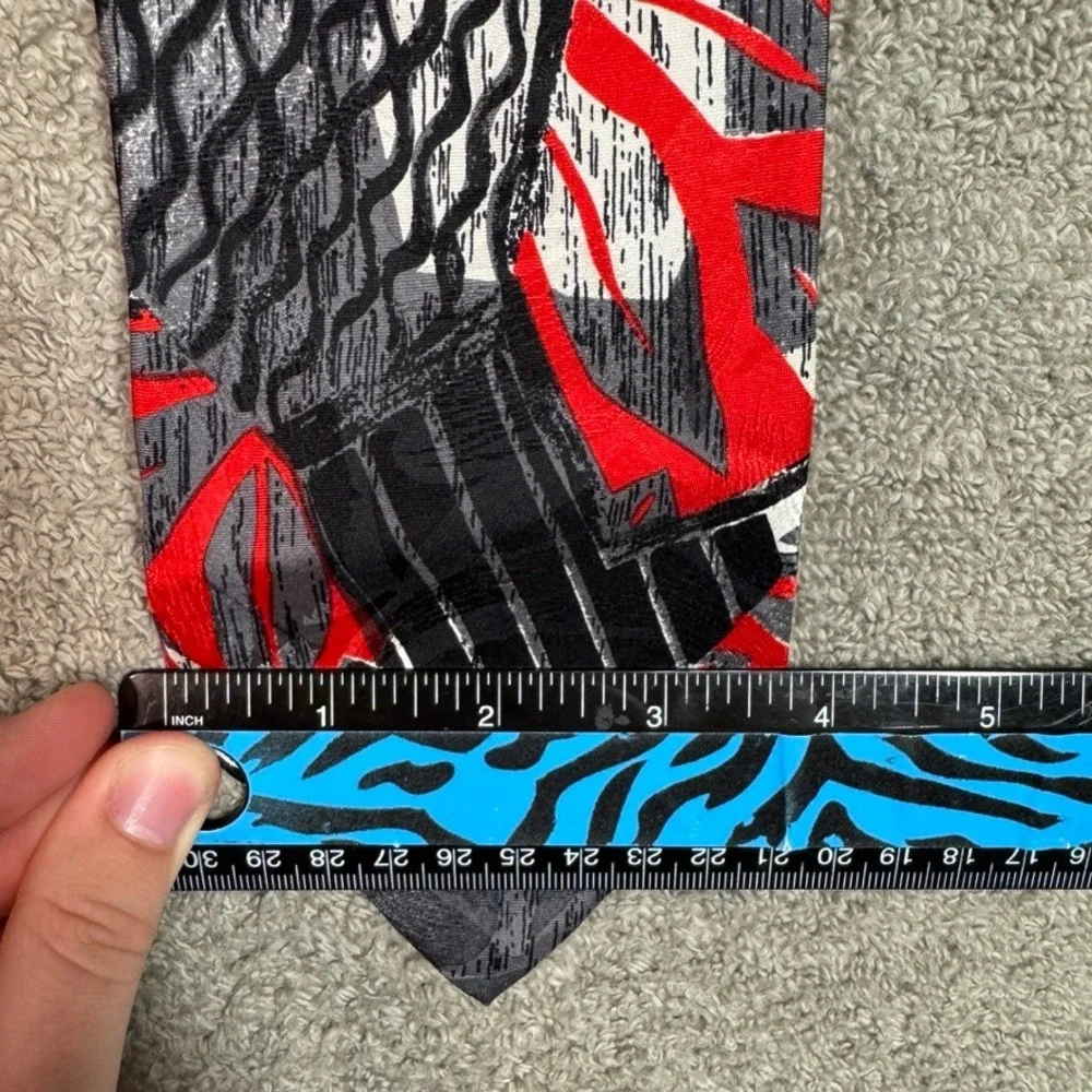 Mezzo Matto Silk Tie Red Black Grey Abstract Geometric Hand Made in Italy